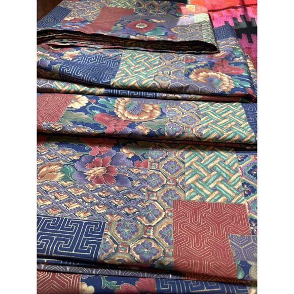 Sheridan Australia Drapes Curtains Set Of 4, Patchwork Blue Red Lined Rare50x84” - Picture 9 of 16